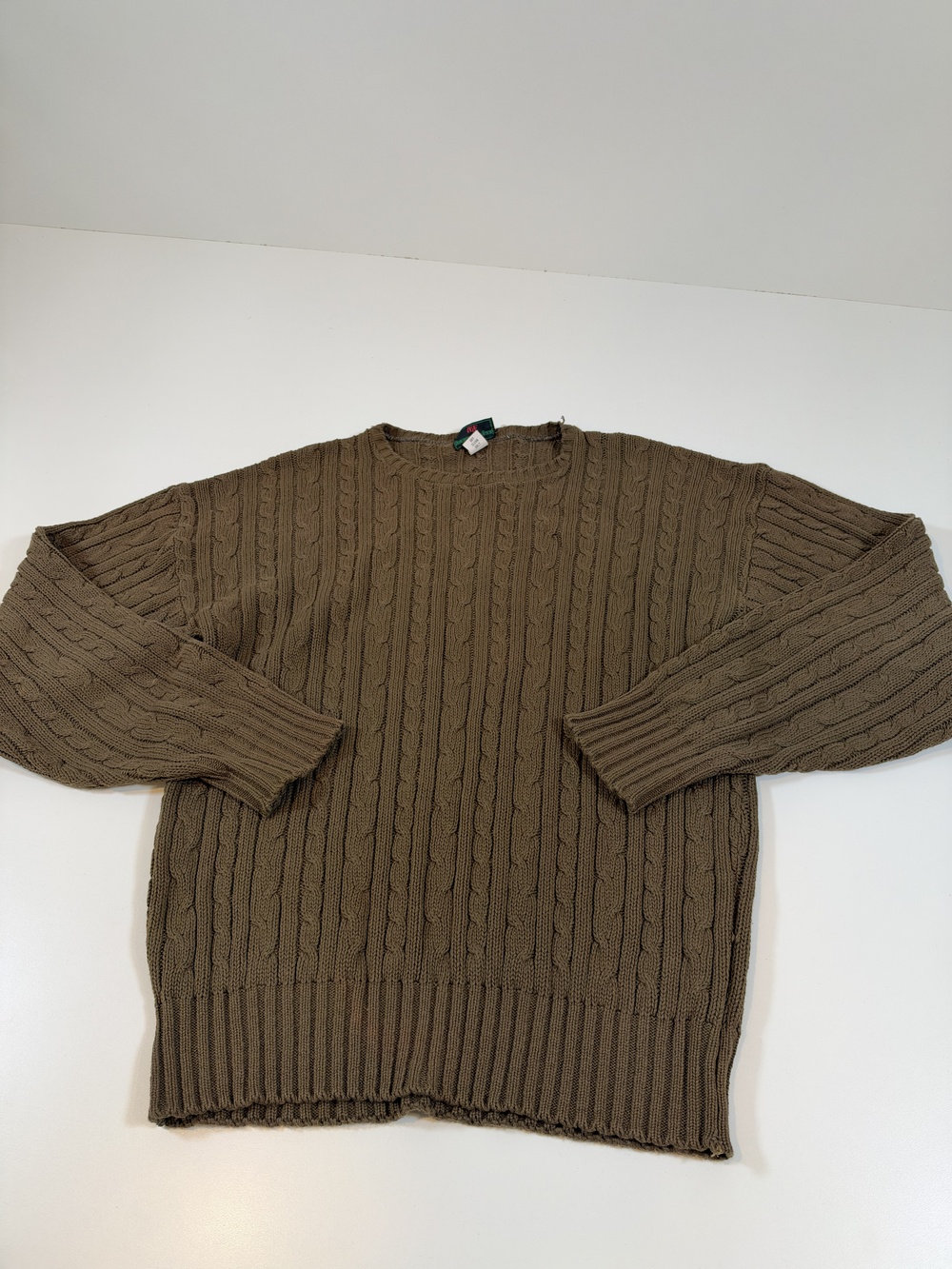 VTG Abercrombie & Fitch Sweater Mens S Brown Cotton Cable Knit Crewneck FLAW